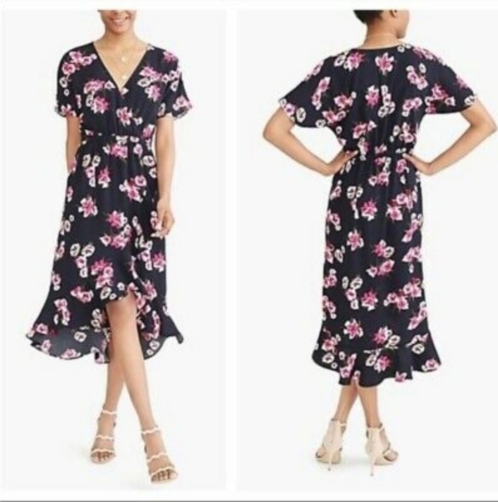 J. CREW Blue Floral Ruffle Wrap Dress